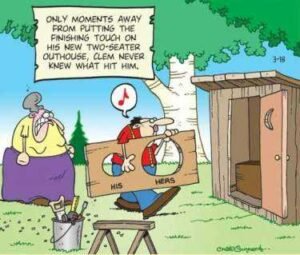 He got hit in the head while fixing the Outhouse!